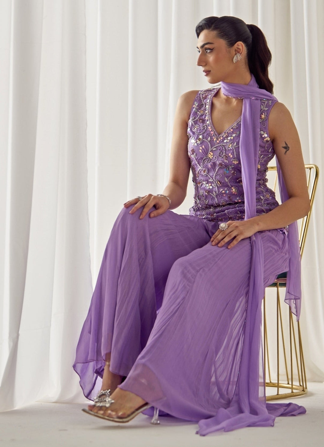 Sanya Gulati Lilac Organza Kurta Pants SetFabilicious Fashion