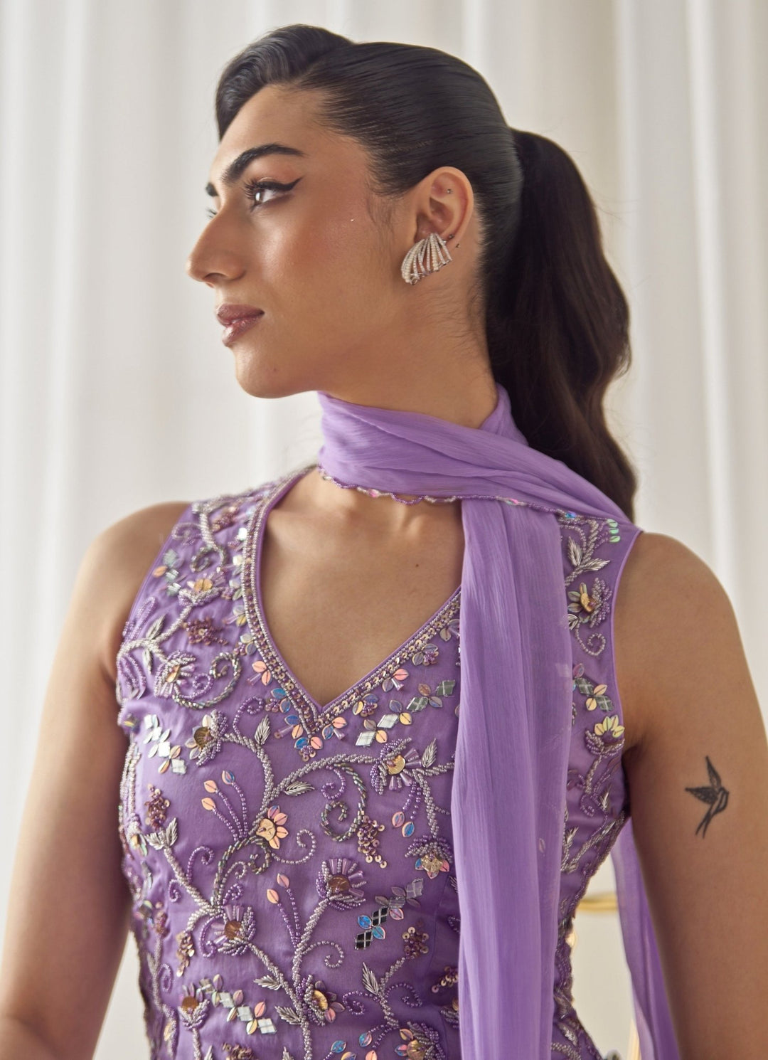 Sanya Gulati Lilac Organza Kurta Pants SetFabilicious Fashion