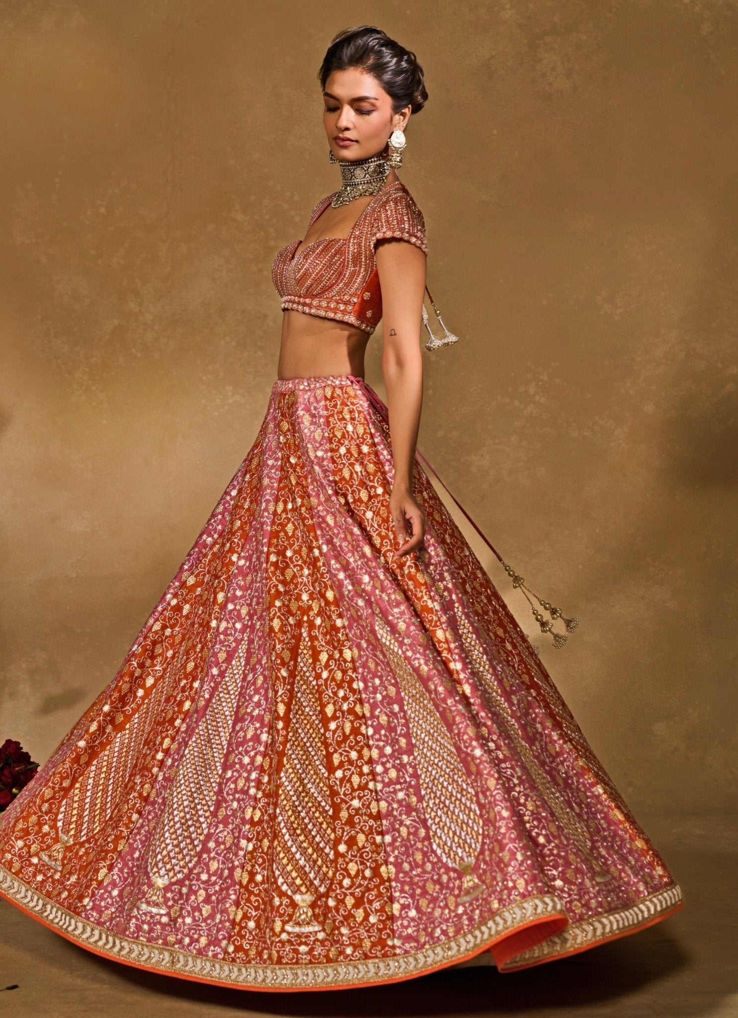 Lilac, pink and orange raw silk lehenga — how to maintain and store a cancan lehenga, by Chamee & Palak