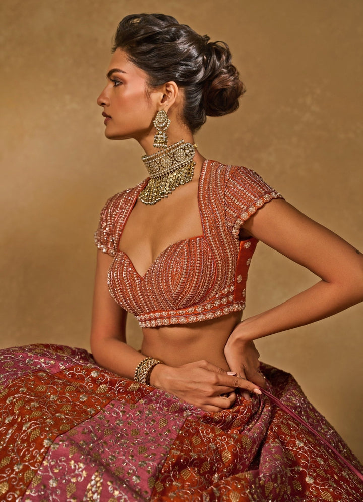 Lilac Pink And Orange Raw Silk Lehenga Chamee &amp; Palak - Fabilicious Fashion