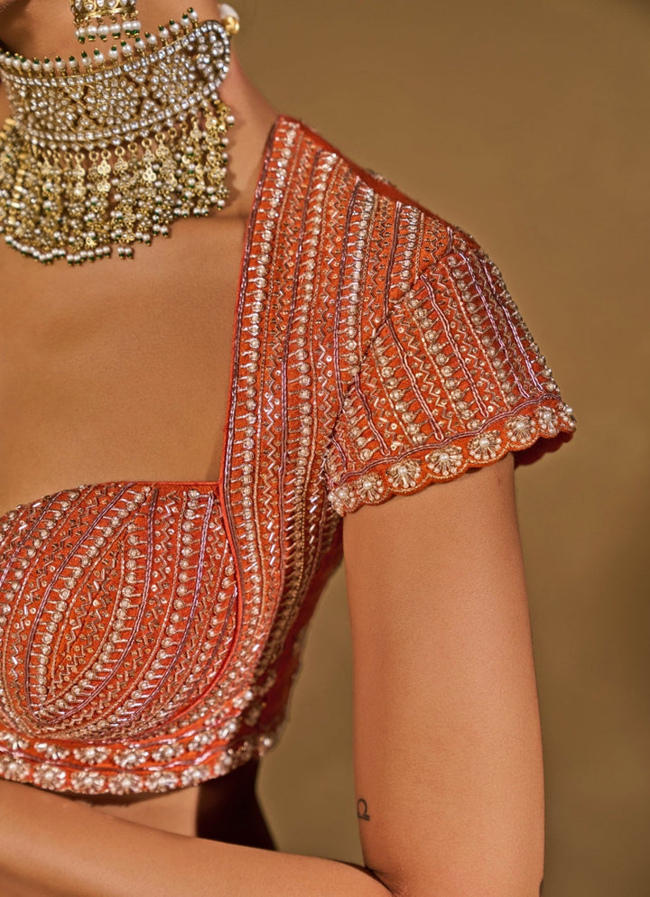 Lilac Pink And Orange Raw Silk Lehenga Chamee &amp; Palak - Fabilicious Fashion