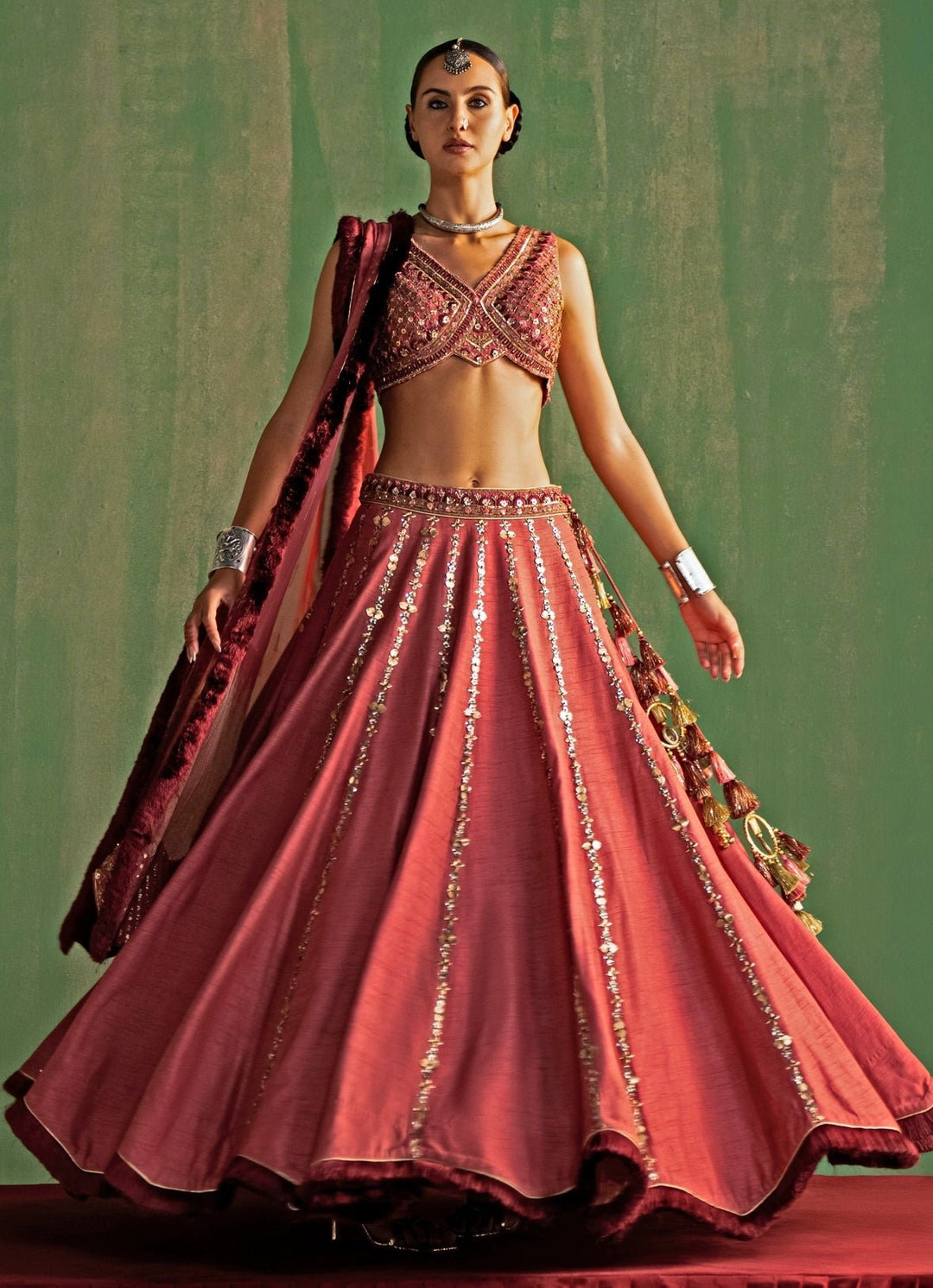 Lilac Pink Embroidered Bridal Silk Lehenga Set Studio Bagechaa - Fabilicious Fashion