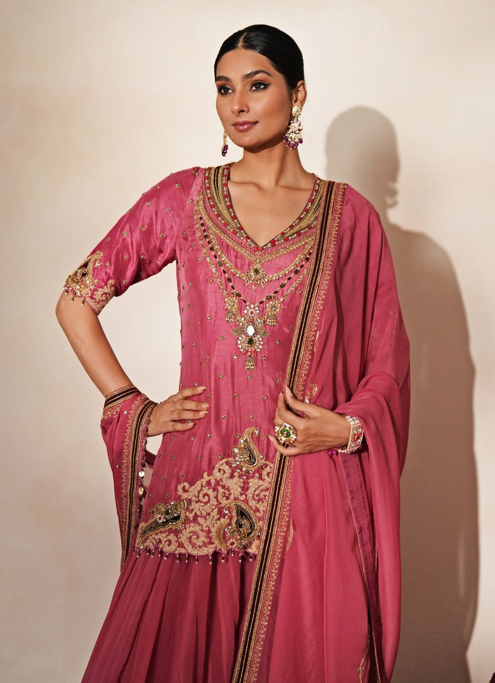 Lilac Pink Embroidered Organza Kurta Sharara Set Isha Gupta Tayal - Fabilicious Fashion