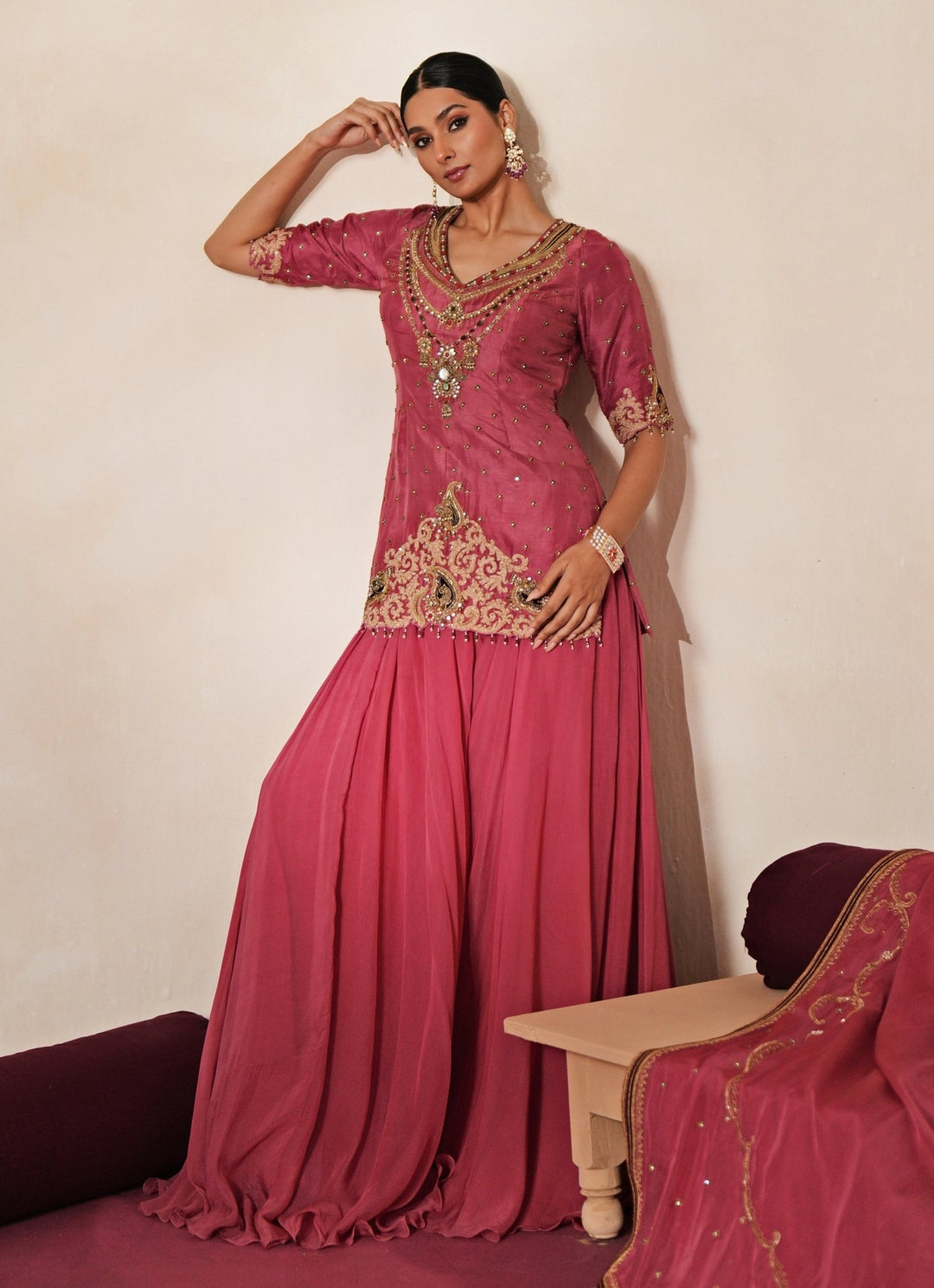 Lilac Pink Embroidered Organza Kurta Sharara Set Isha Gupta Tayal - Fabilicious Fashion