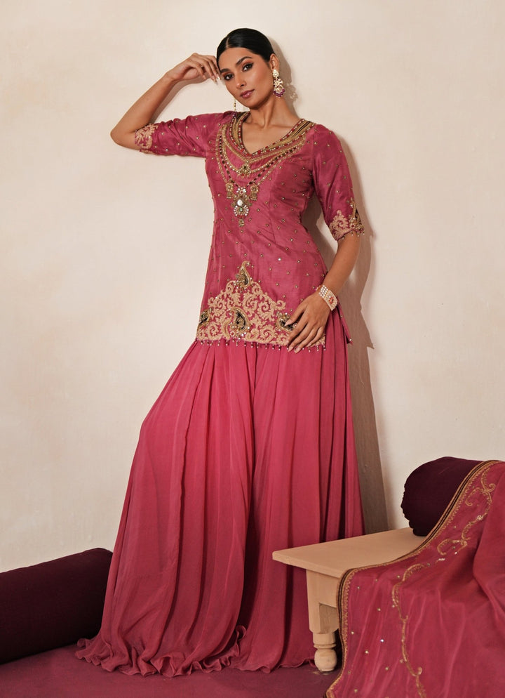 Lilac Pink Embroidered Organza Kurta Sharara Set Isha Gupta Tayal - Fabilicious Fashion