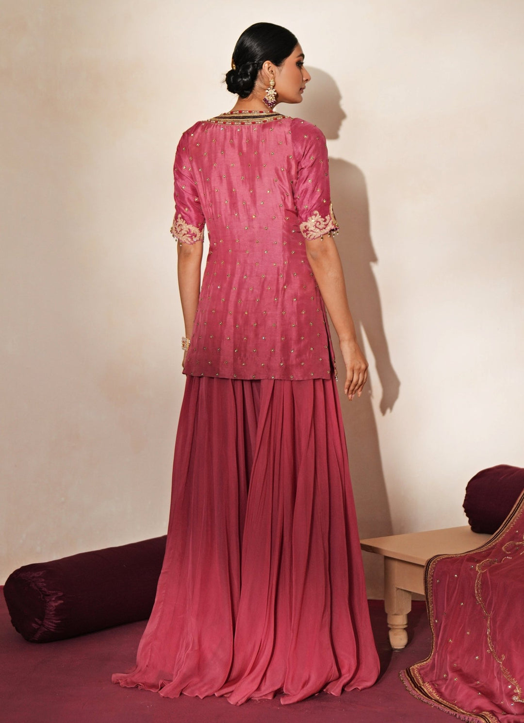 Lilac Pink Embroidered Organza Kurta Sharara Set Isha Gupta Tayal - Fabilicious Fashion