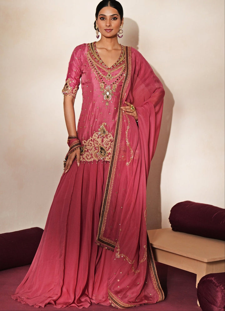 Lilac Pink Embroidered Organza Kurta Sharara Set Isha Gupta Tayal - Fabilicious Fashion