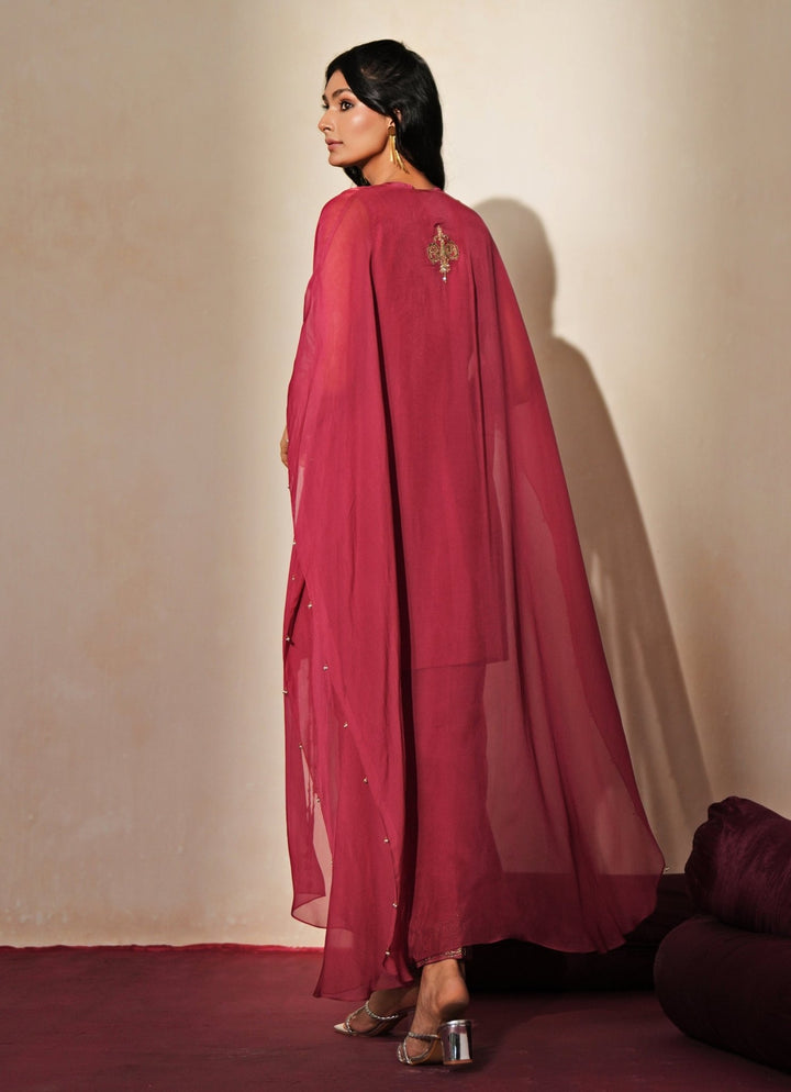Lilac Pink Embroidered Silk Kurta Pants Set With Cape Isha Gupta Tayal - Fabilicious Fashion