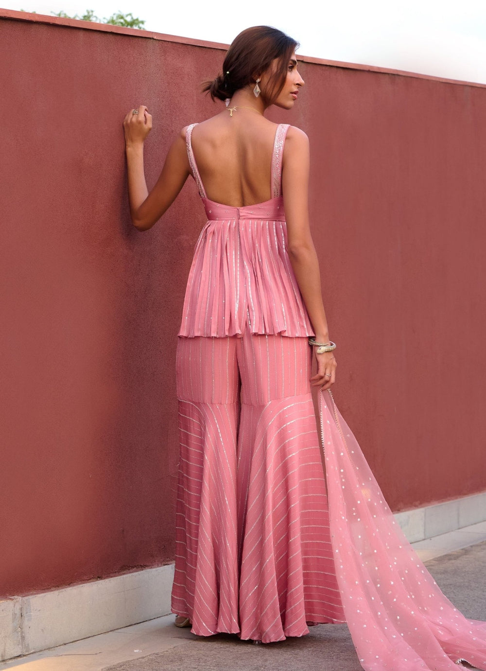 Lilac Pink Georgette Embellished Sharara set Chamee and Palak - Fabilicious Fashion