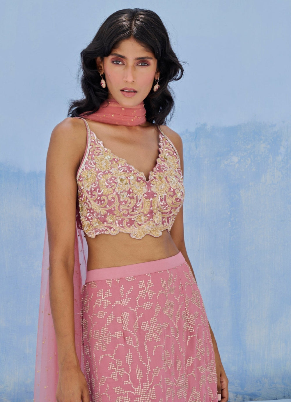 Lilac Pink Georgette Lehenga Set Chamee and Palak - Fabilicious Fashion