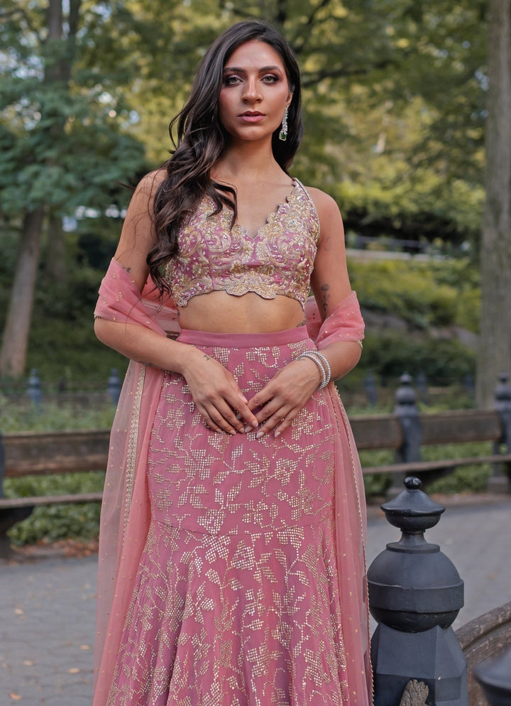 Lilac Pink Georgette Lehenga Chamee and Palak - Fabilicious Fashion