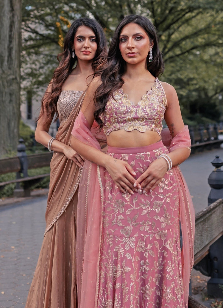 Lilac Pink Georgette Lehenga Chamee and Palak - Fabilicious Fashion