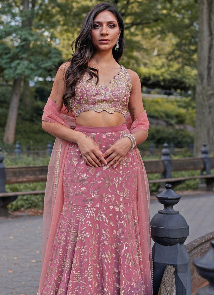 Lilac Pink Georgette Lehenga Chamee and Palak - Fabilicious Fashion