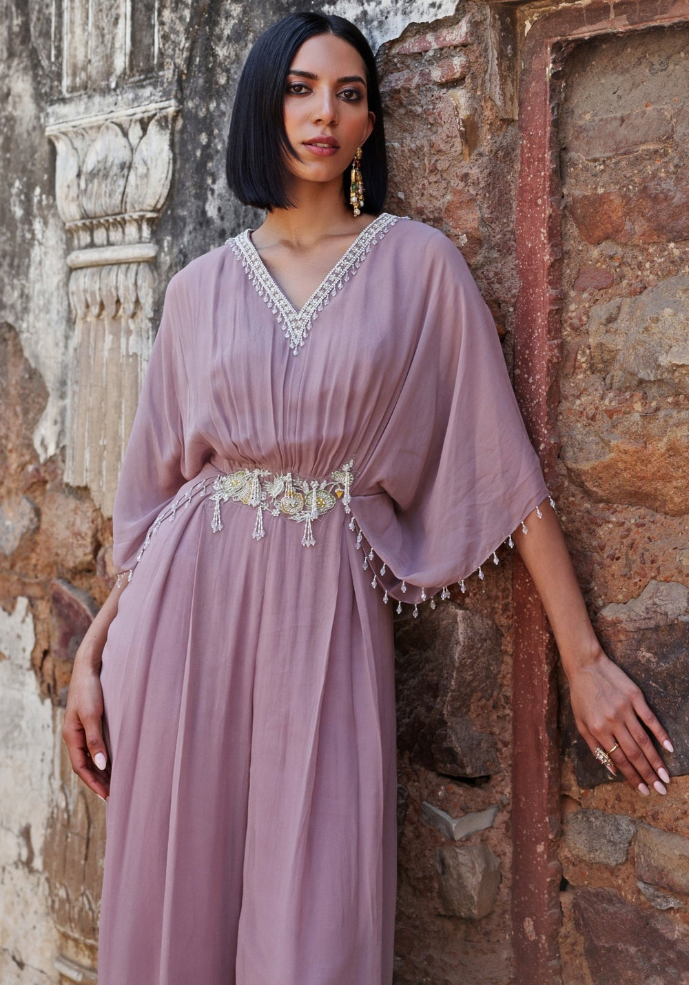 Lilac Pleated Draped Jumpsuit Seema Thukral - Fabilicious Fashion