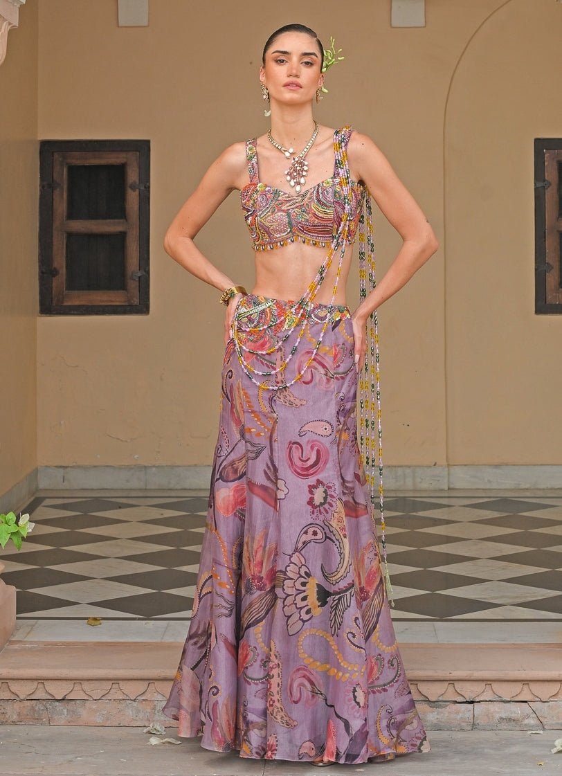 Lilac Printed Organza Mermaid Saree Juhi Bengani - Fabilicious Fashion