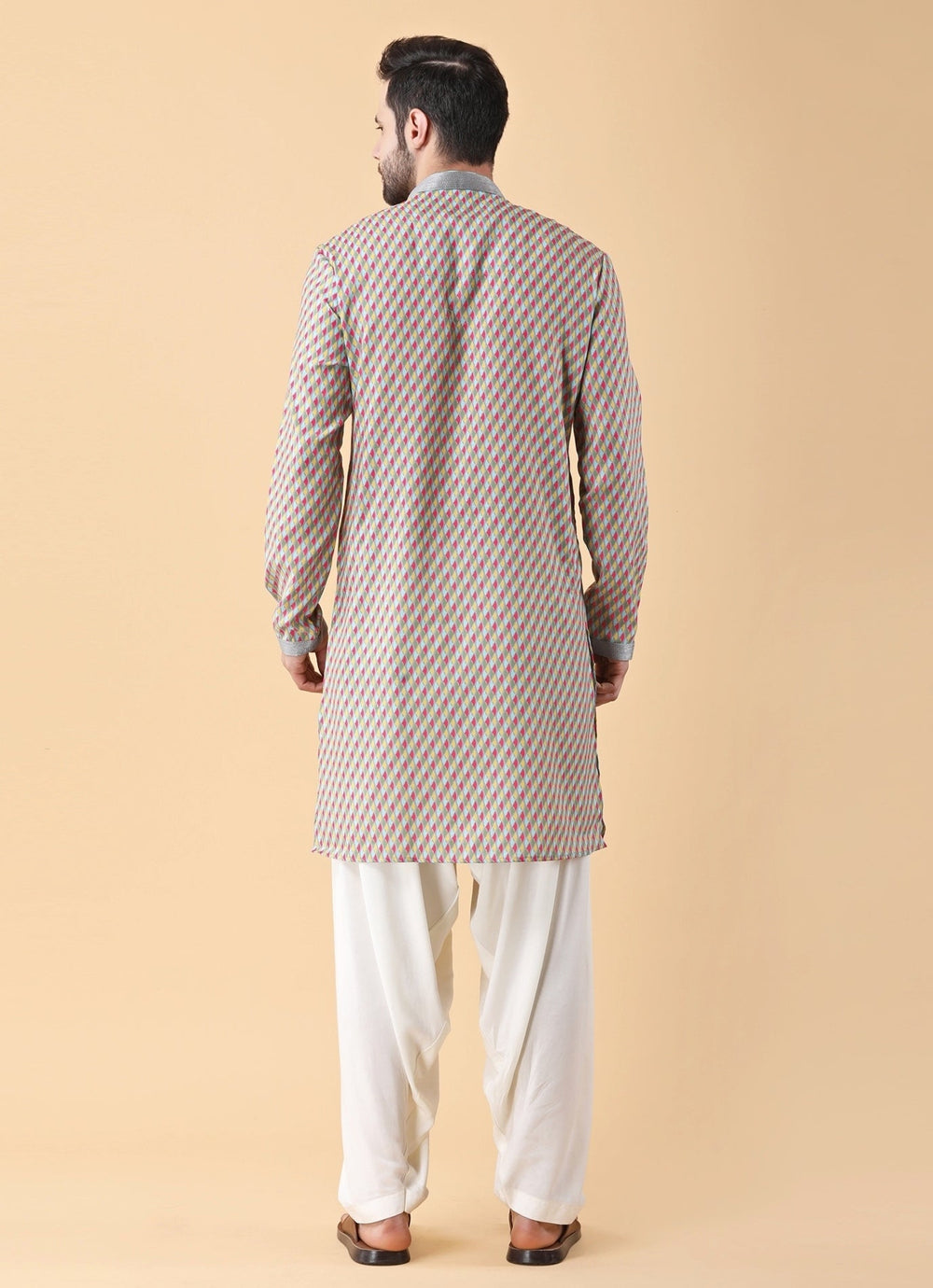 Lilac Printed Silk Kurta Pants Set Manish Nagdeo Men - Fabilicious Fashion