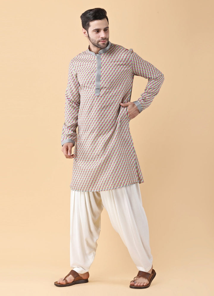 Lilac Printed Silk Kurta Pants Set Manish Nagdeo Men - Fabilicious Fashion