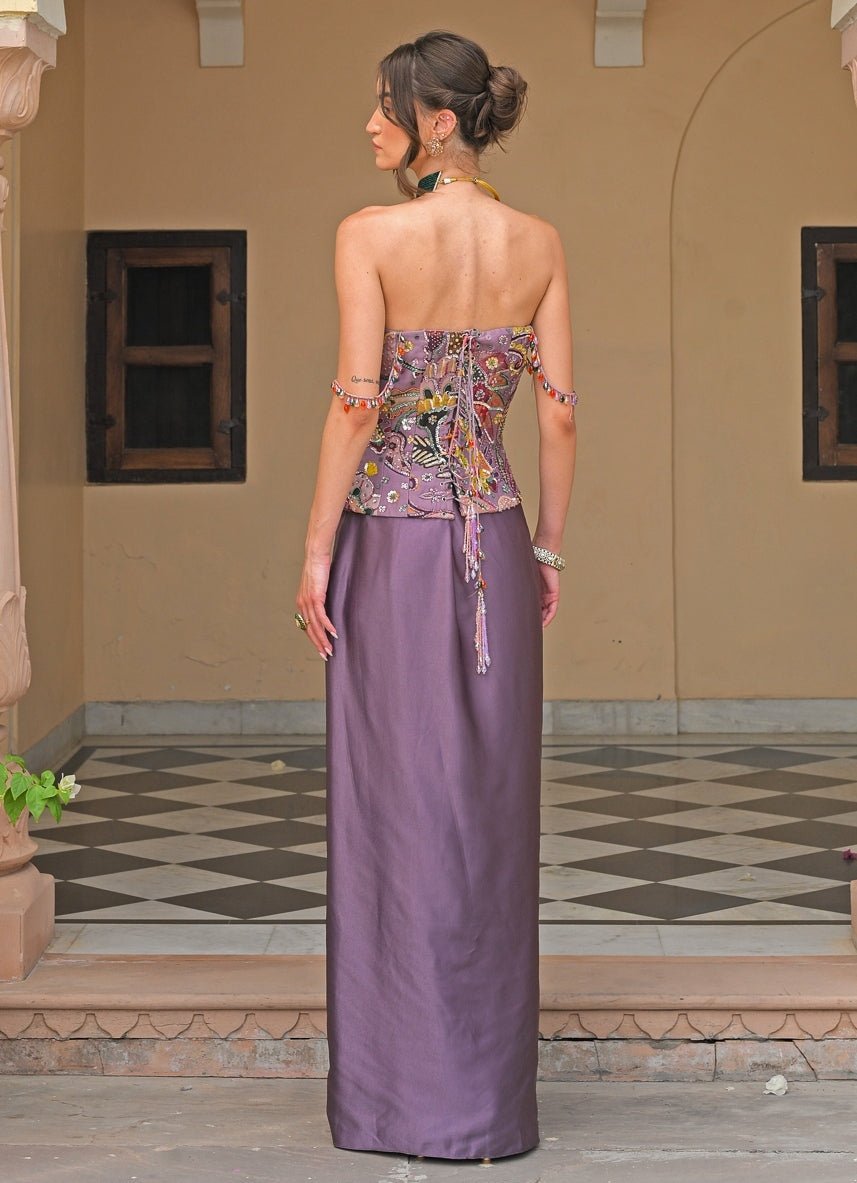 Juhi Bengani Lilac Satin Skirt Set With CorsetFabilicious Fashion