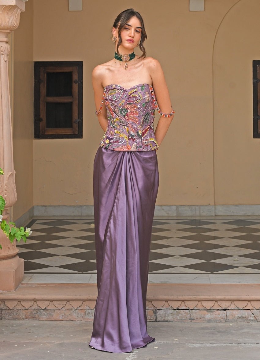 Juhi Bengani Lilac Satin Skirt Set With CorsetFabilicious Fashion