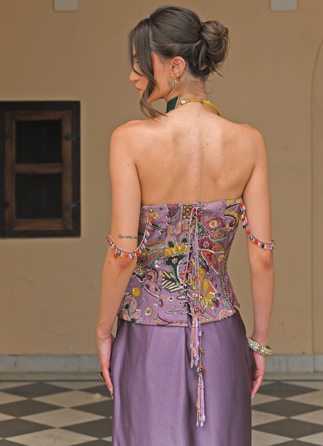 Juhi Bengani Lilac Satin Skirt Set With CorsetFabilicious Fashion