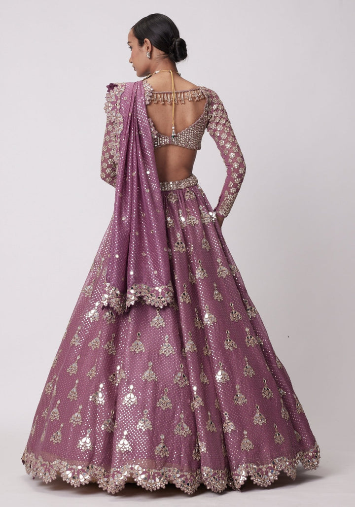 Lilac Sequins And Mirror Lehenga With Full Sleeves Blouse Vvani by Vani Vats - Fabilicious Fashion