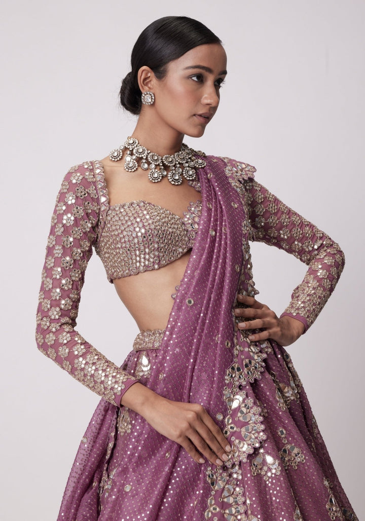 Lilac Sequins And Mirror Lehenga With Full Sleeves Blouse Vvani by Vani Vats - Fabilicious Fashion