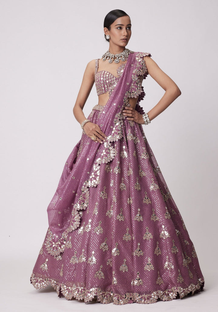 Lilac Sequins And Mirror Lehenga With Sleeveless Blouse Vvani by Vani Vats - Fabilicious Fashion