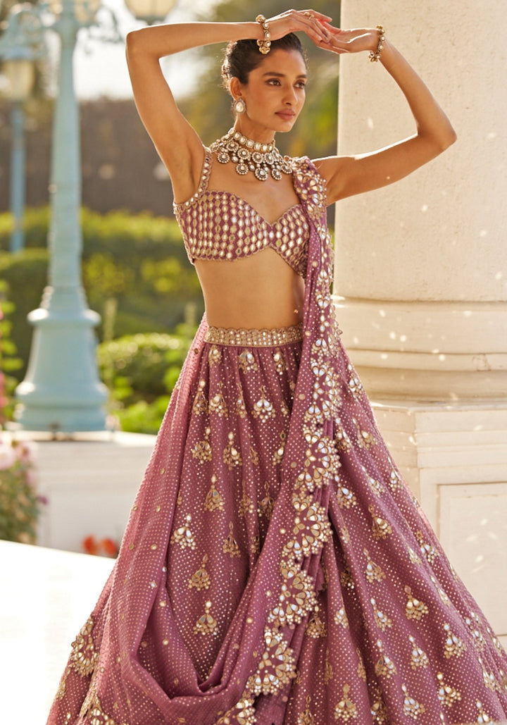 Lilac Sequins And Mirror Lehenga With Sleeveless Blouse Vvani by Vani Vats - Fabilicious Fashion