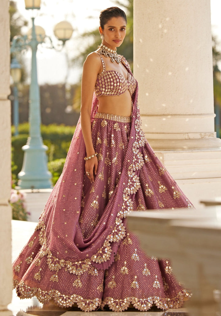 Lilac Sequins And Mirror Lehenga With Sleeveless Blouse Vvani by Vani Vats - Fabilicious Fashion
