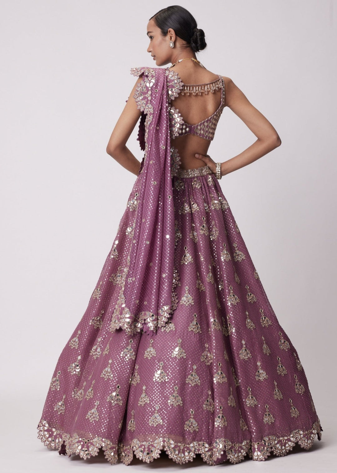 Lilac Sequins And Mirror Lehenga With Sleeveless Blouse Vvani by Vani Vats - Fabilicious Fashion