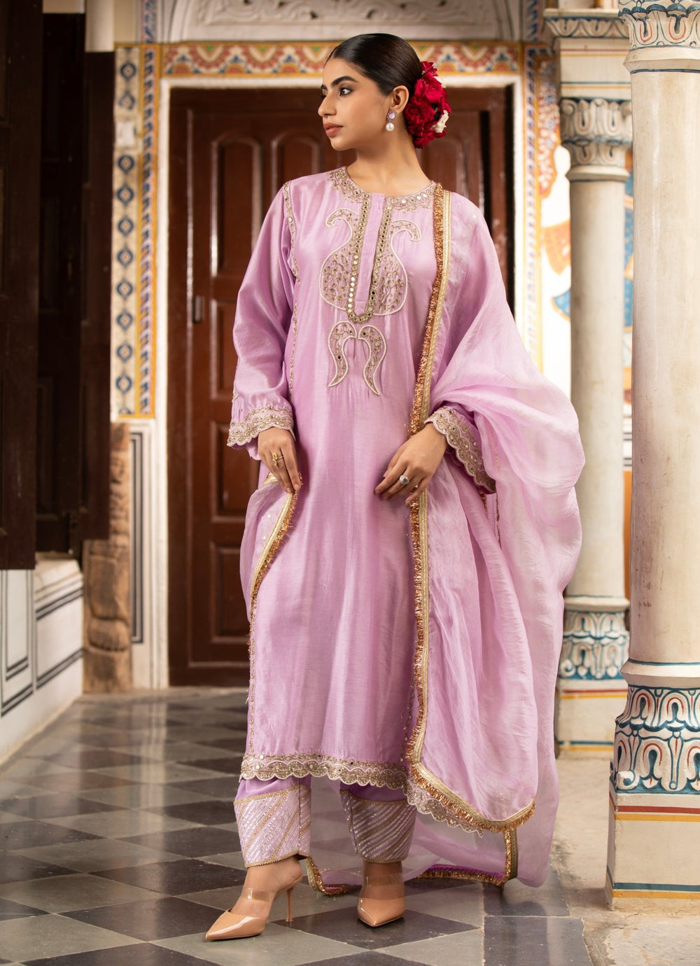Lilac Silk Chanderi Kurta Churidar Set Neha Khullar - Fabilicious Fashion