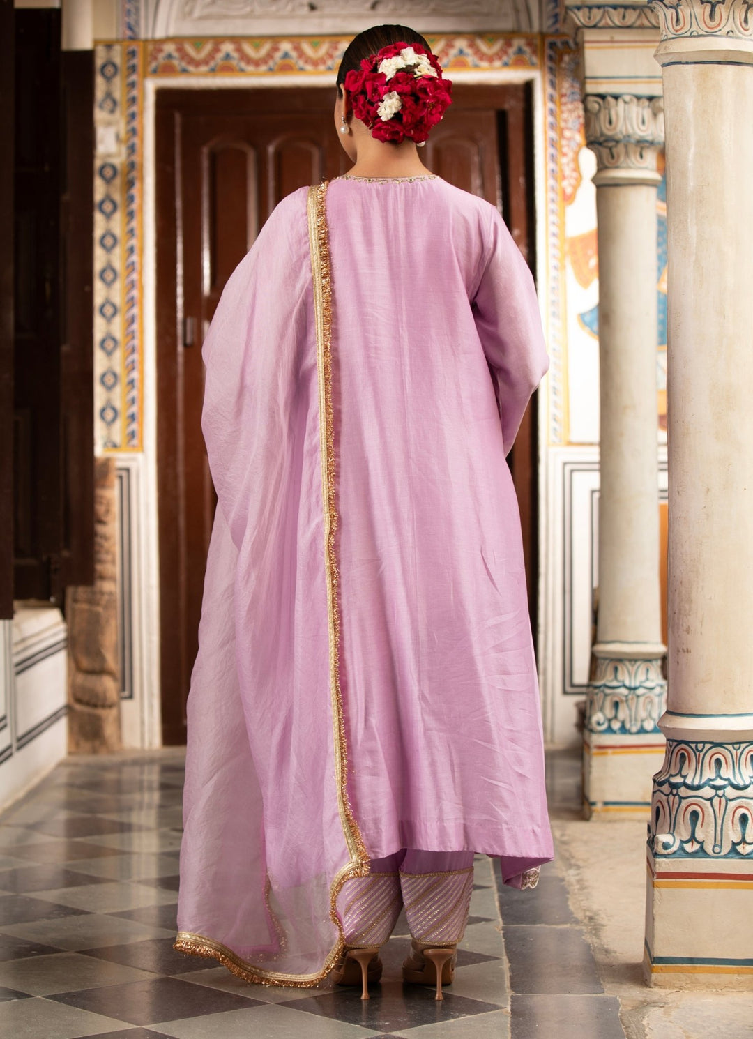Lilac Silk Chanderi Kurta Churidar Set Neha Khullar - Fabilicious Fashion