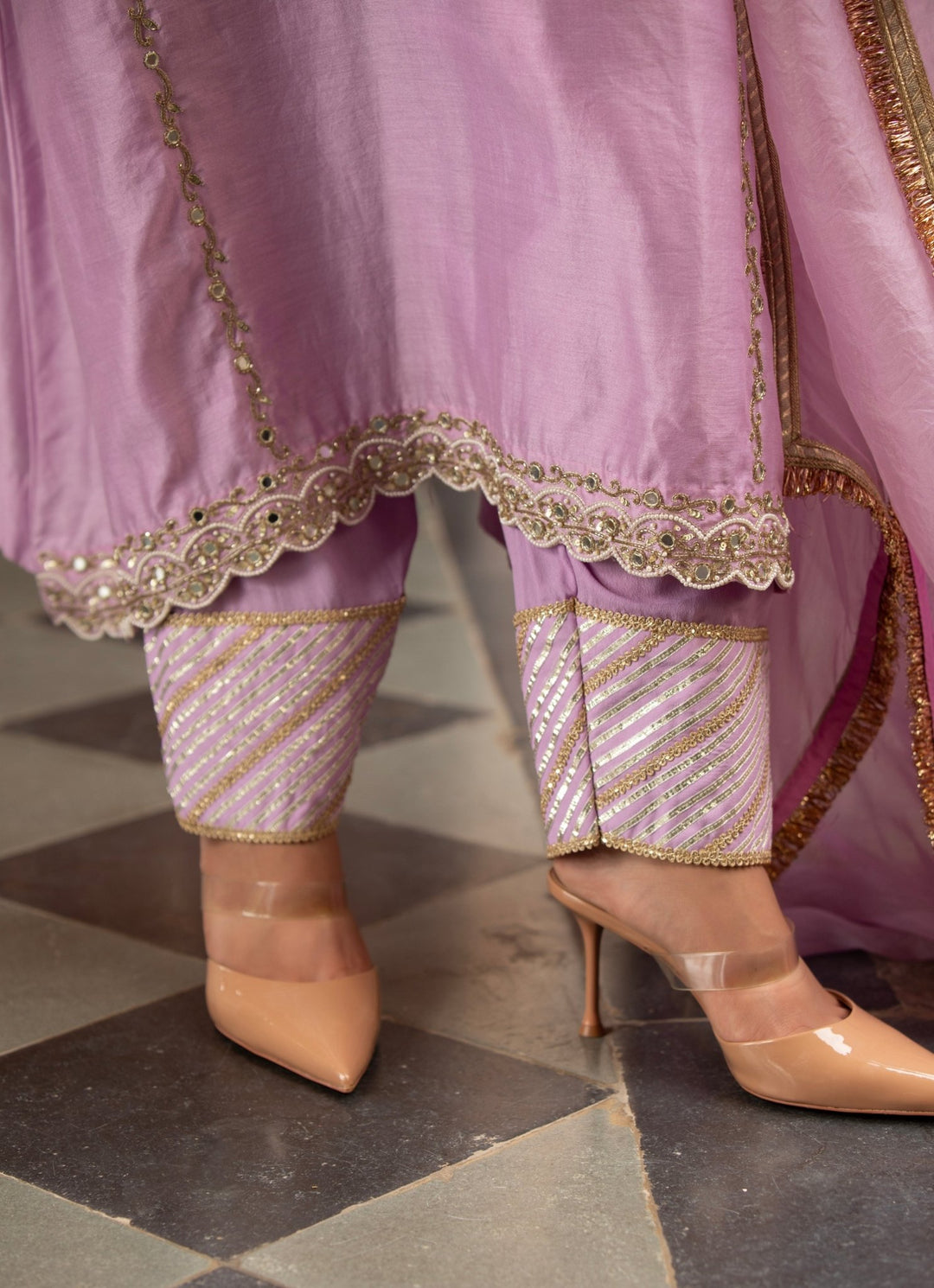 Lilac Silk Chanderi Kurta Churidar Set Neha Khullar - Fabilicious Fashion