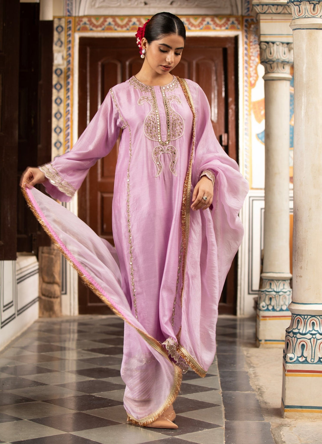 Lilac Silk Chanderi Kurta Churidar Set Neha Khullar - Fabilicious Fashion