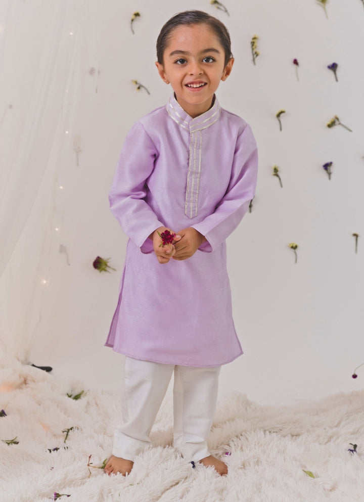 Lilac Silk Kurta Bundi Set Chotibuti - Fabilicious Fashion