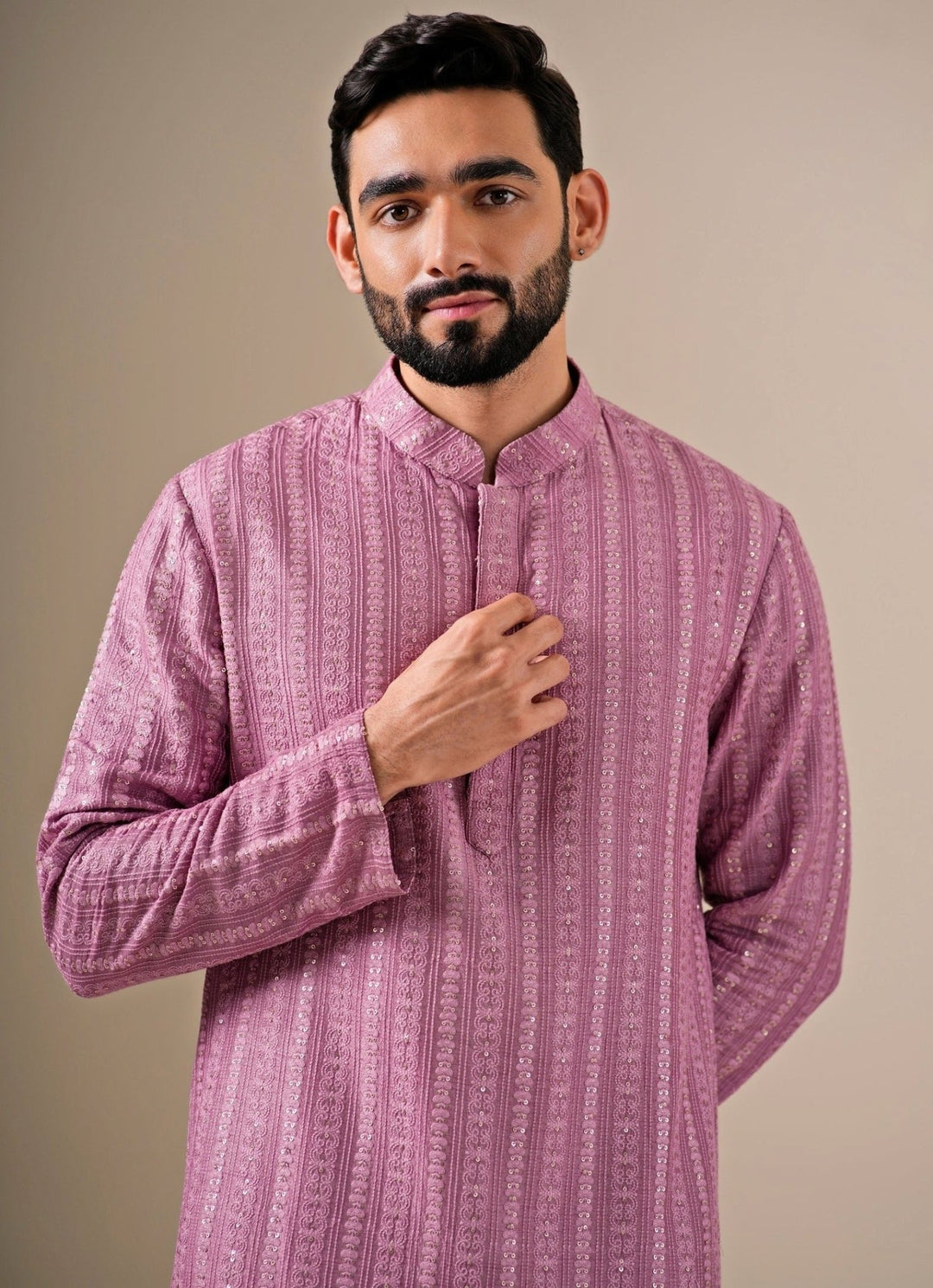 Darzi House Lilac Silk Kurta Pants SetFabilicious Fashion