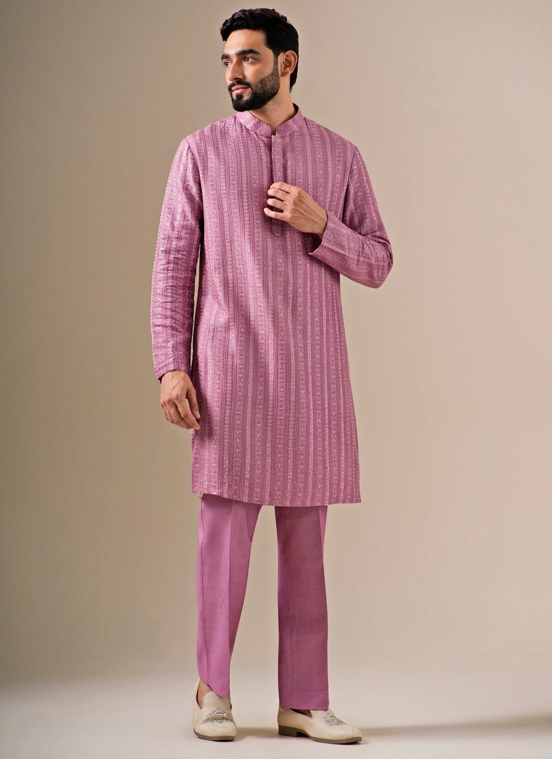 Darzi House Lilac Silk Kurta Pants SetFabilicious Fashion