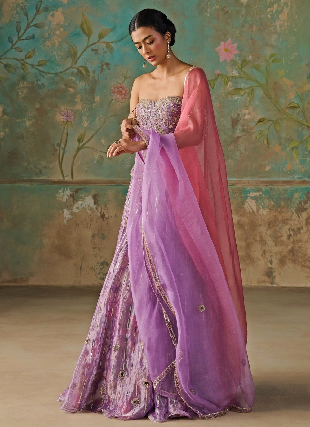 Zoon Tribe Lilac Silk Tissue Corset Lehenga SetFabilicious Fashion