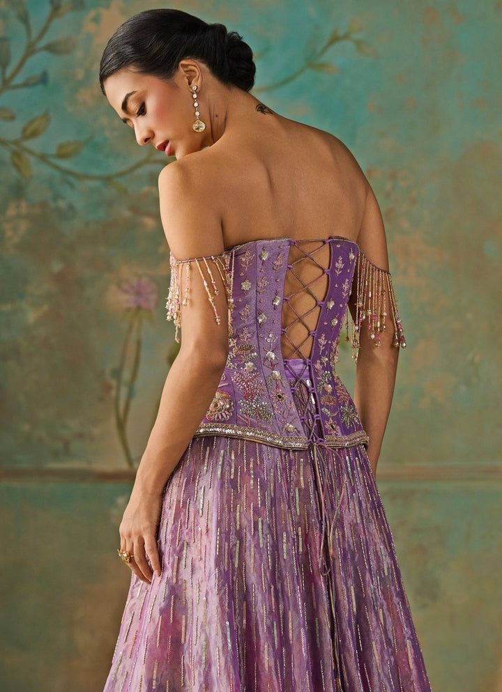 Zoon Tribe Lilac Silk Tissue Corset Lehenga SetFabilicious Fashion