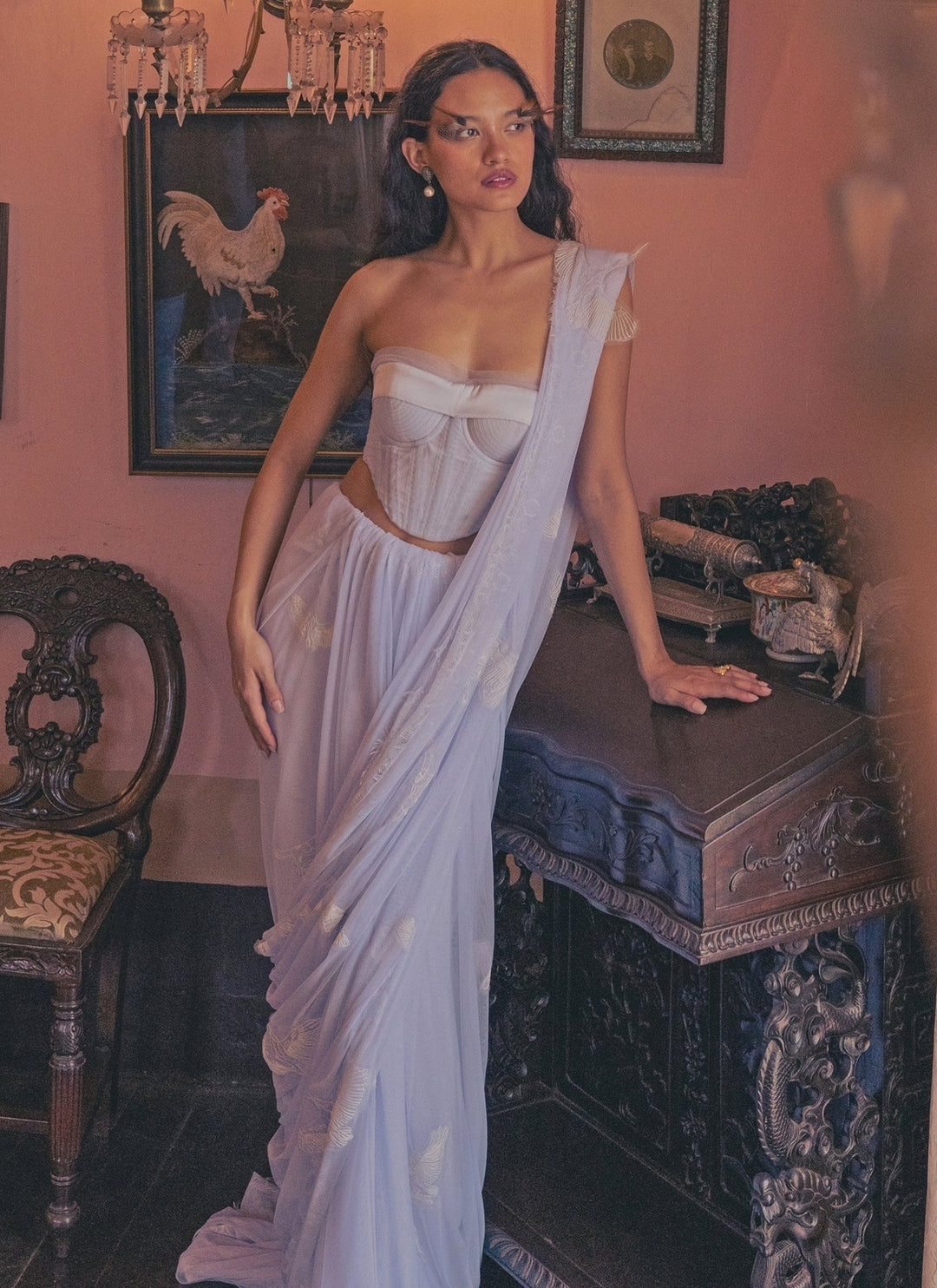 The Little Black Bow Lilac Soft Net Pre-Draped Saree With Corset BlouseFabilicious Fashion
