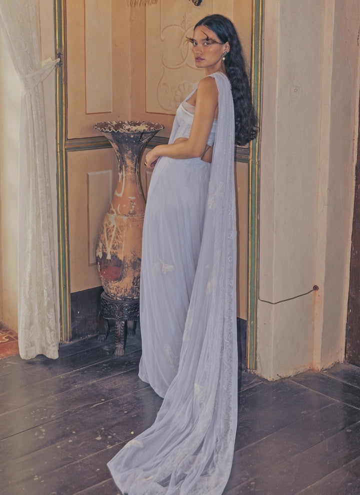 The Little Black Bow Lilac Soft Net Pre-Draped Saree With Corset BlouseFabilicious Fashion