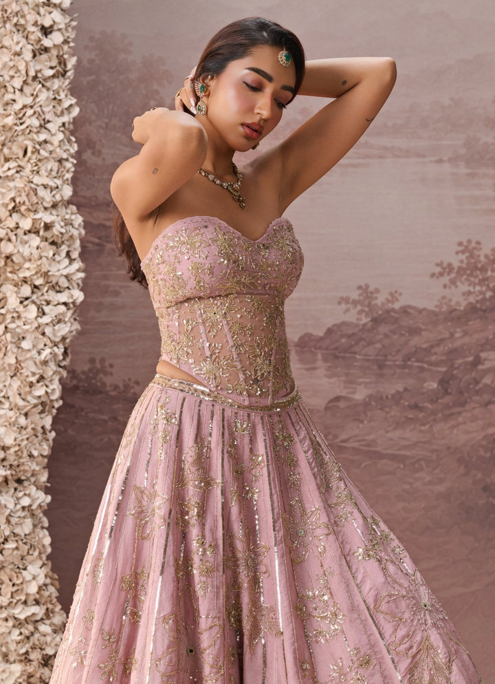 Parul Gandhi Lilac Tissue Corset LehengaFabilicious Fashion