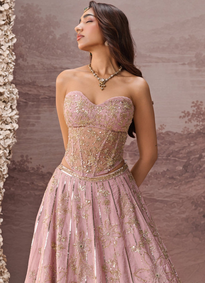 Parul Gandhi Lilac Tissue Corset LehengaFabilicious Fashion