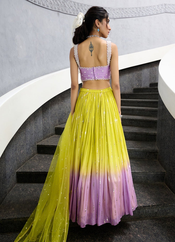 Lime and Lavender Ombre Sequence Lehenga set Chamee and Palak - Fabilicious Fashion