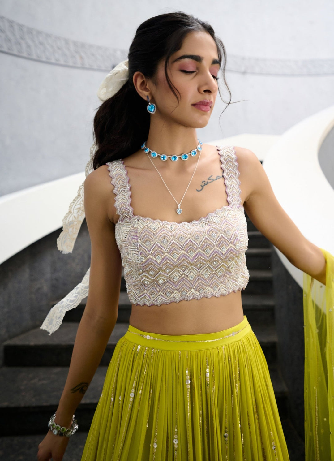 Lime and Lavender Ombre Sequence Lehenga set Chamee and Palak - Fabilicious Fashion