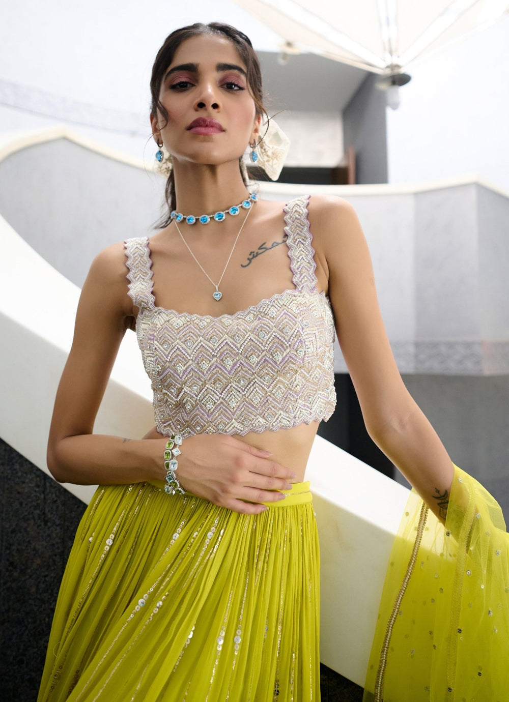 Lime and Lavender Ombre Sequence Lehenga set Chamee and Palak - Fabilicious Fashion