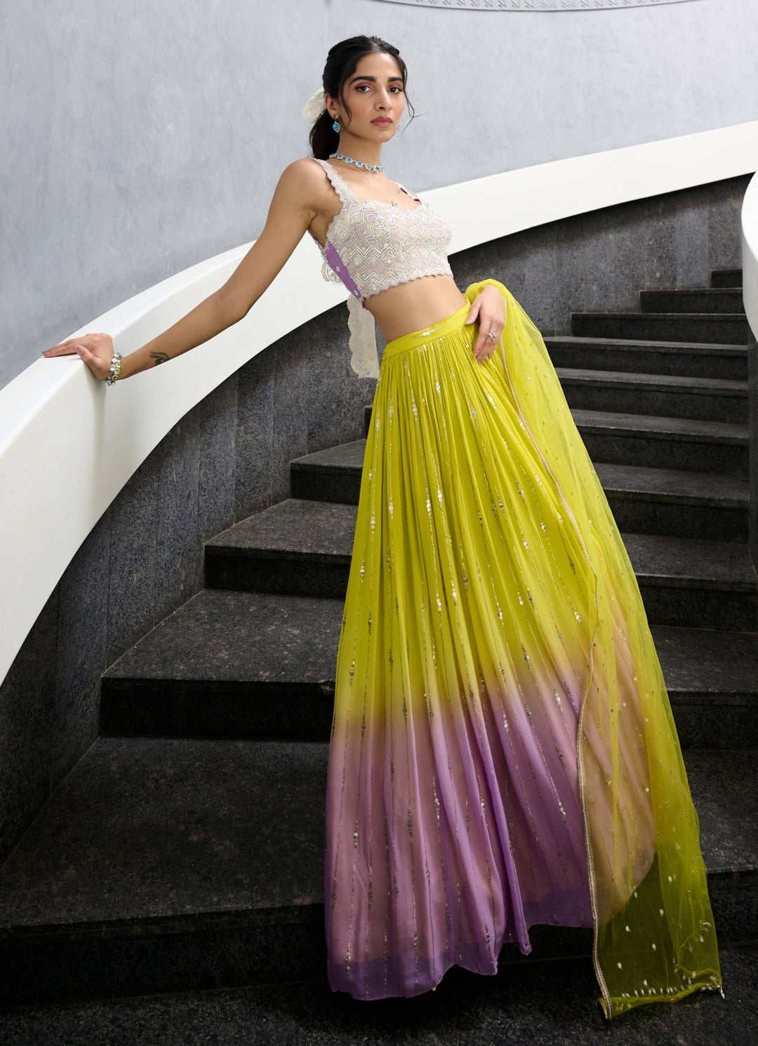 Lime and Lavender Ombre Sequence Lehenga set Chamee and Palak - Fabilicious Fashion