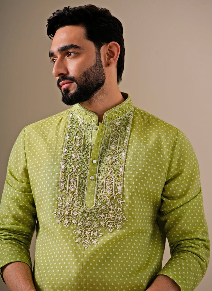 Darzi House Lime Green Cotton Jacquard Kurta SetFabilicious Fashion