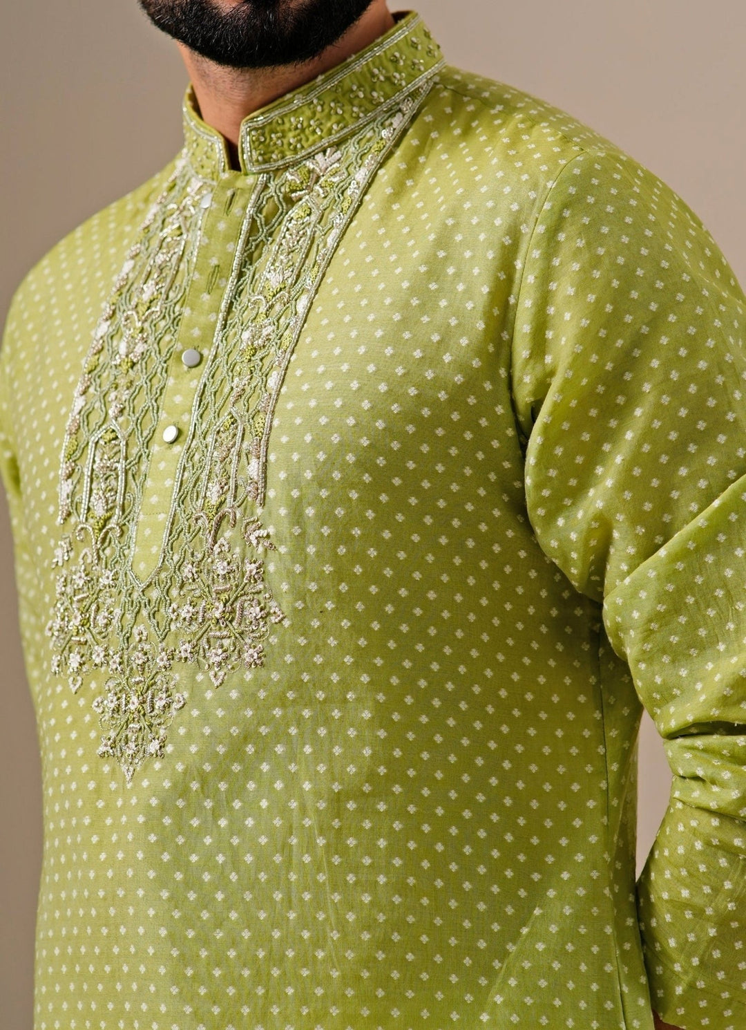 Darzi House Lime Green Cotton Jacquard Kurta SetFabilicious Fashion