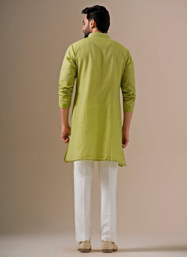 Darzi House Lime Green Cotton Jacquard Kurta SetFabilicious Fashion